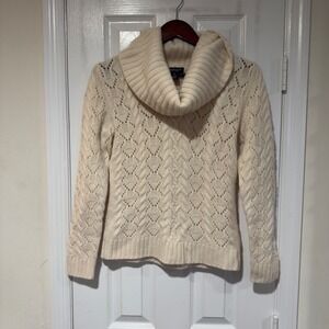 Lord & Taylor 100% Cashmere Cable Knit Cowl Neck Sweater Women's Medium Cream
